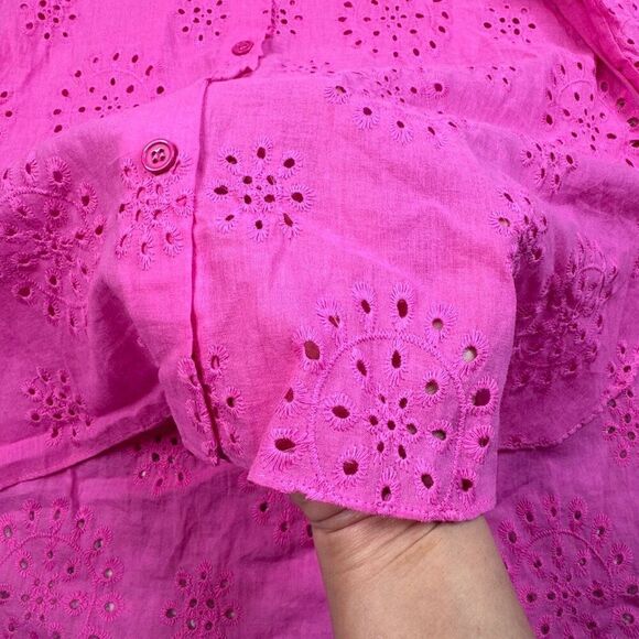 Umgee Pink Eyelet Button Front 3/4 Sleeve Shirt NEW - Picture 5 of 8